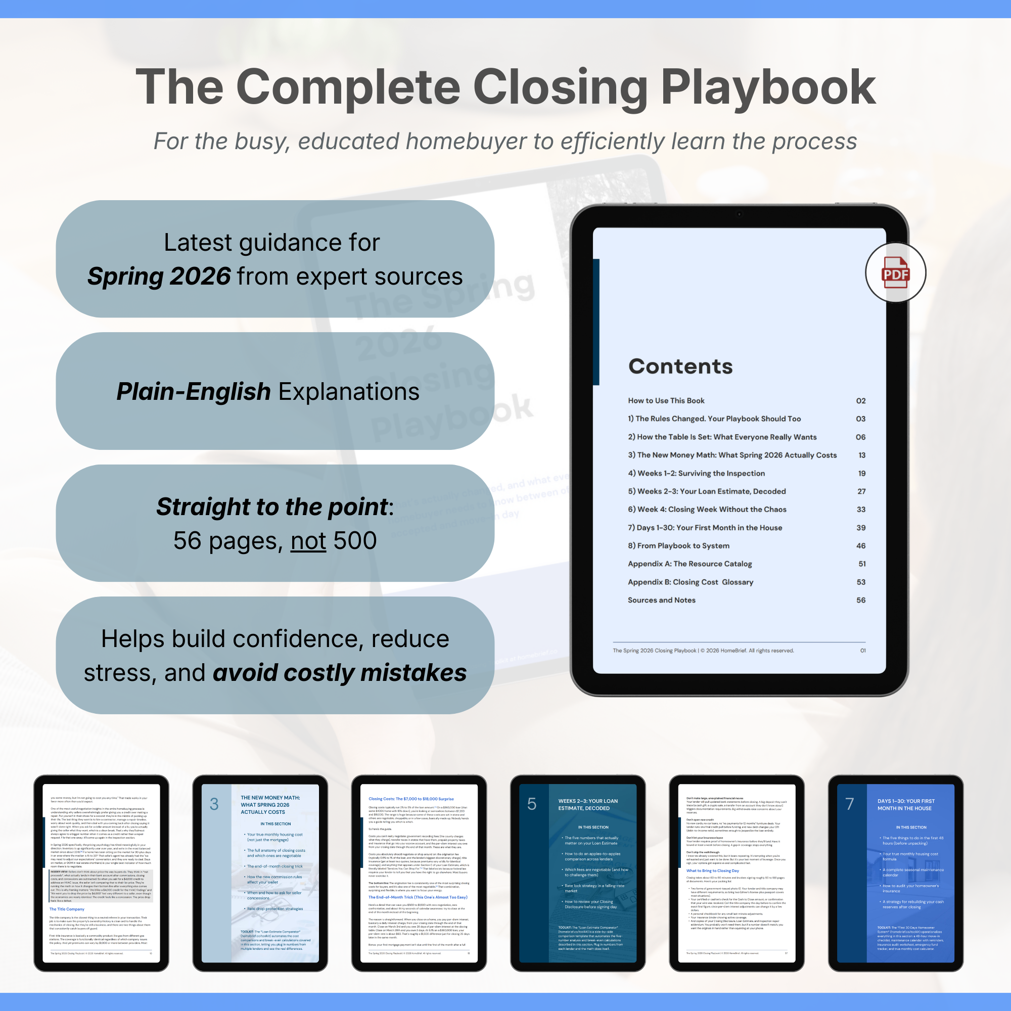 The Closing Playbook — table of contents and chapter overview on tablet